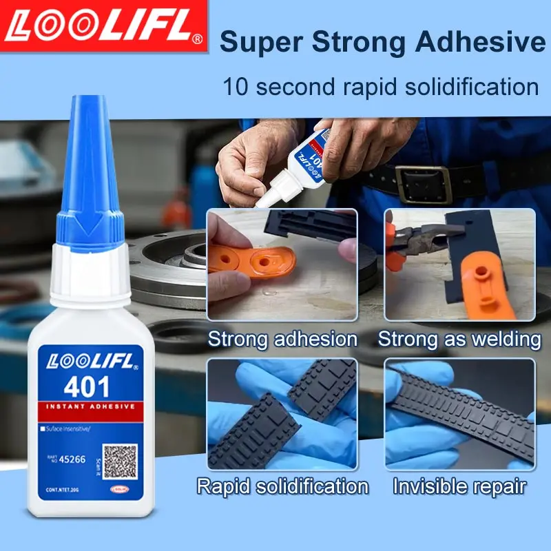 20 ml, adesivo 401 trasparente forte, riparazione gomma, adesivo multifunzionale per parti metalliche in plastica. Eccellente strumento di incollaggio.