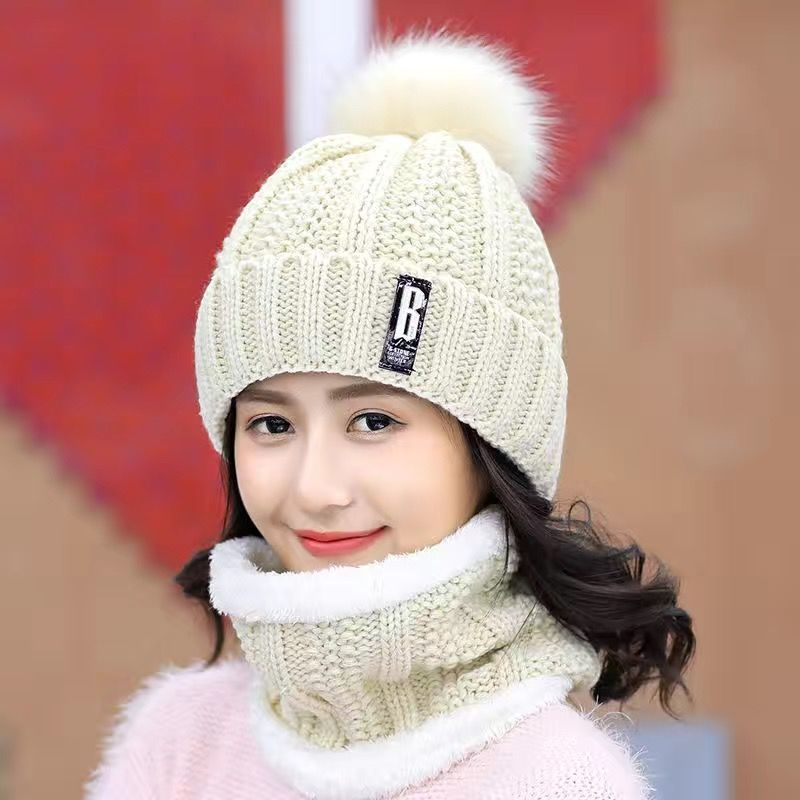 Marke Winter gestrickte Schal Mütze Set dicke warme Schädel Mützen Hüte für Frauen solide Outdoor Schnee Reiten Ski Motorhaube Mützen Mädchen