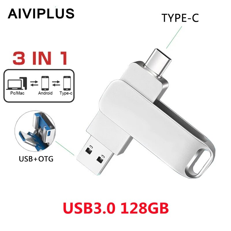 Unidade Flash USB Tipo C, Pen Drive para Smartphone Huawei e Andriod, USB 3.0, 32GB, 64GB, 128GB, 256GB