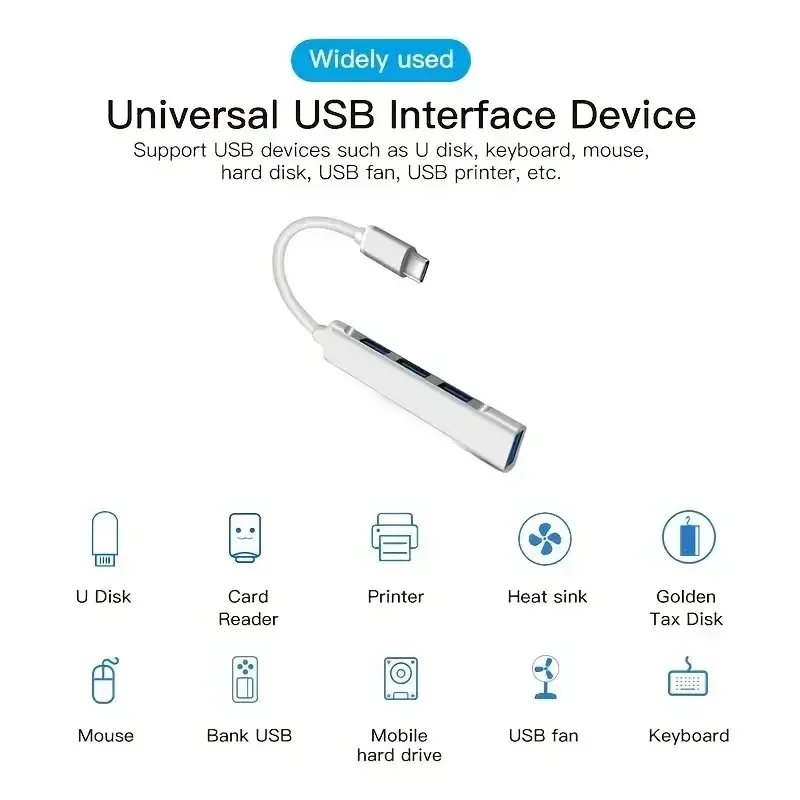 Hub USB 3,0 de 4 puertos, divisor tipo c de alta velocidad, 5Gbps para PC, accesorios de ordenador, concentrador multipuerto, 4 puertos USB 3,0 2,0