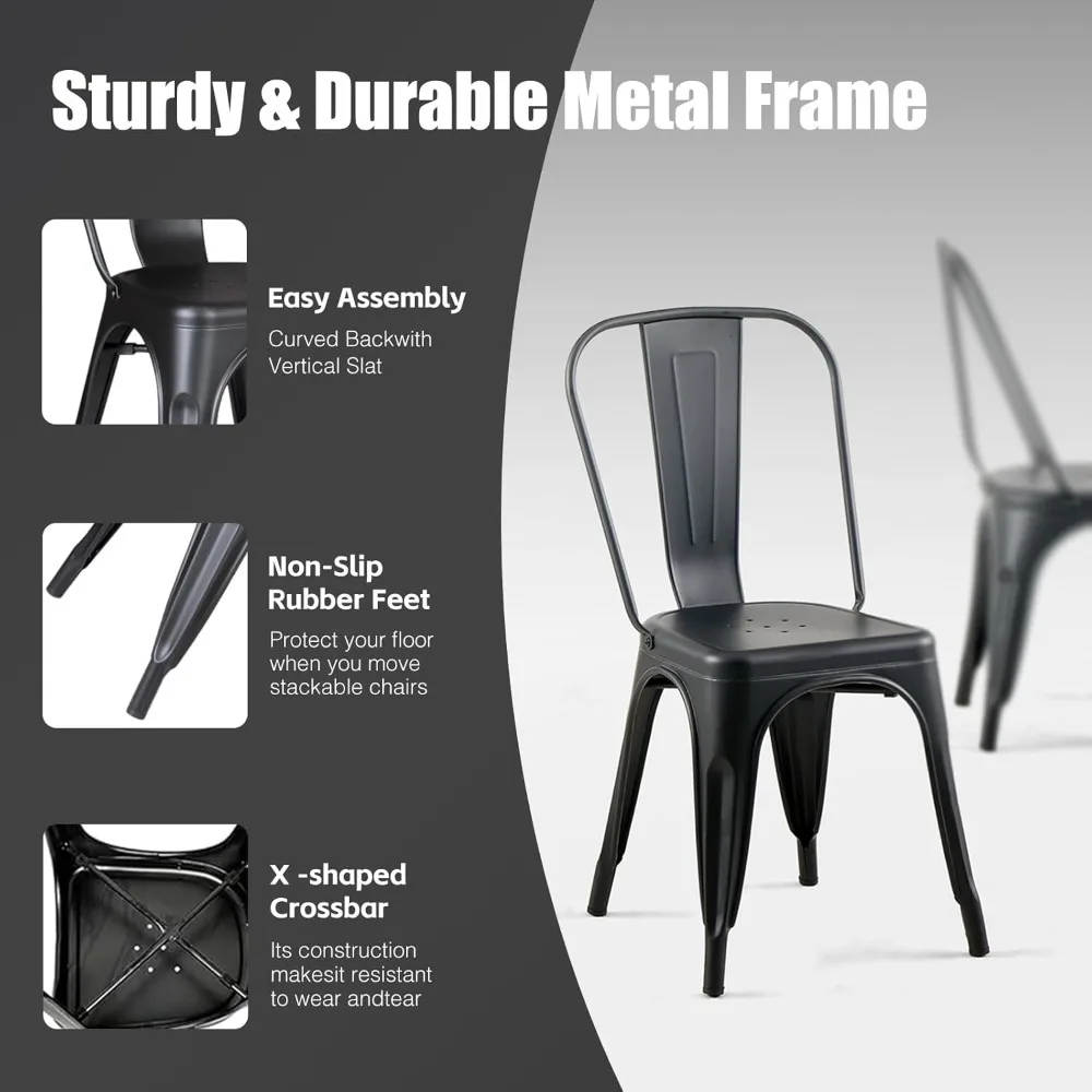 Metal Dining Chair Set of 4 Stackable Indoor Outdoor Industrial Vintage Chairs Bistro Restaurant Kitchen Cafe Side Chairs Matte