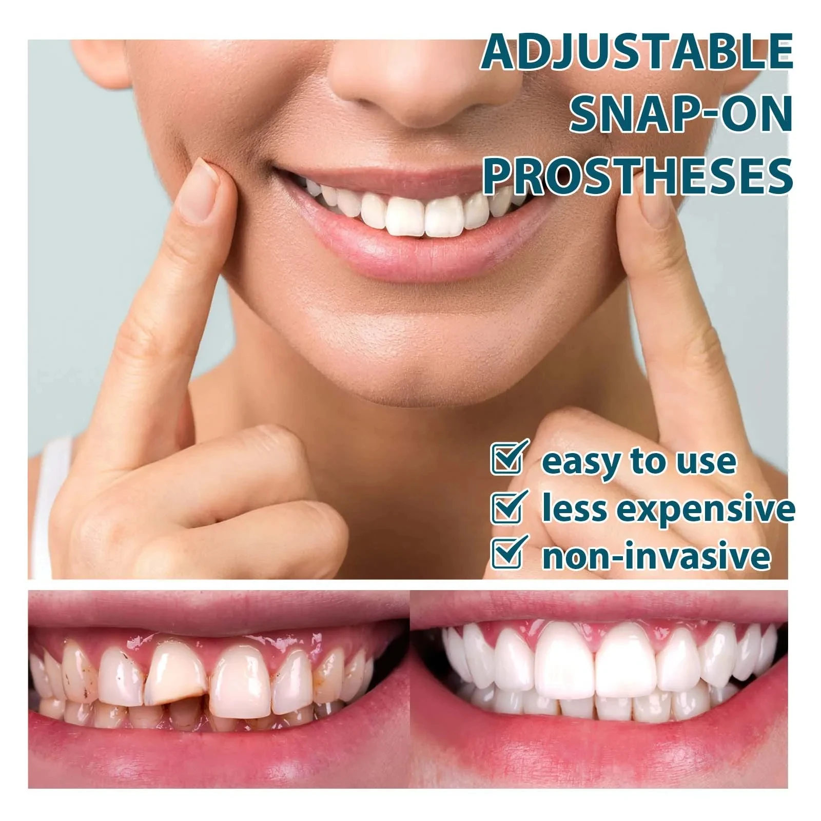 Adjustable Teeth Set Whitening Dentures Temporary Perfect Smile False Teeth Upper Lower Removable Dental Veneers Fake Tooth Set