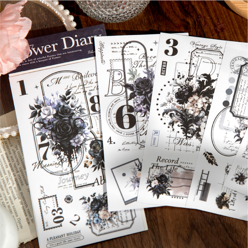 Journal GO 6 uds flor sombra pegatina decorativa planta fresca flores Collage Scrapbooking etiqueta Diy diario planificador etiqueta
