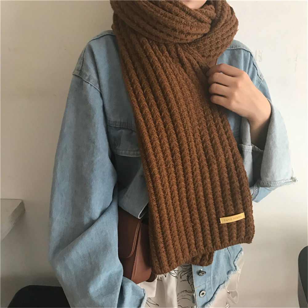 Moda feminina inverno quente cachecol de malha cor sólida ao ar livre engrossado lenço vintage envolve lenços longos pescoço capa