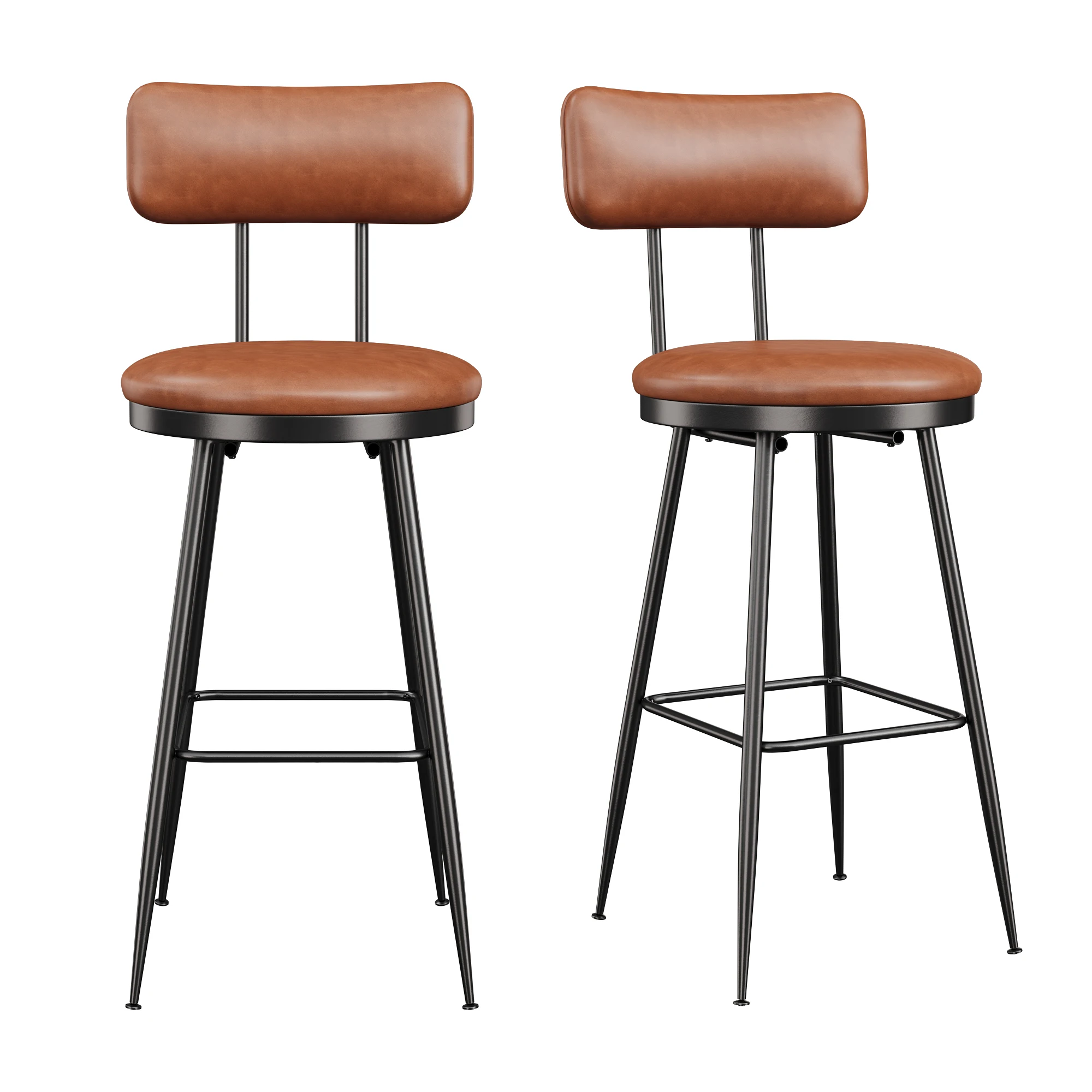 Set di sedie da bar Lazyspace da 2 pezzi con cuscino e schienale in PU, sgabello da bar con gambe in metallo per bar da ufficio domestico
