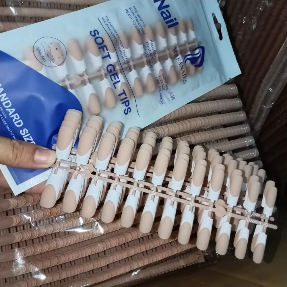 120 Uds. Uñas postizas de punta francesa rosa, forma cuadrada de longitud media con acabado brillante, cobertura completa, uñas postizas preformadas