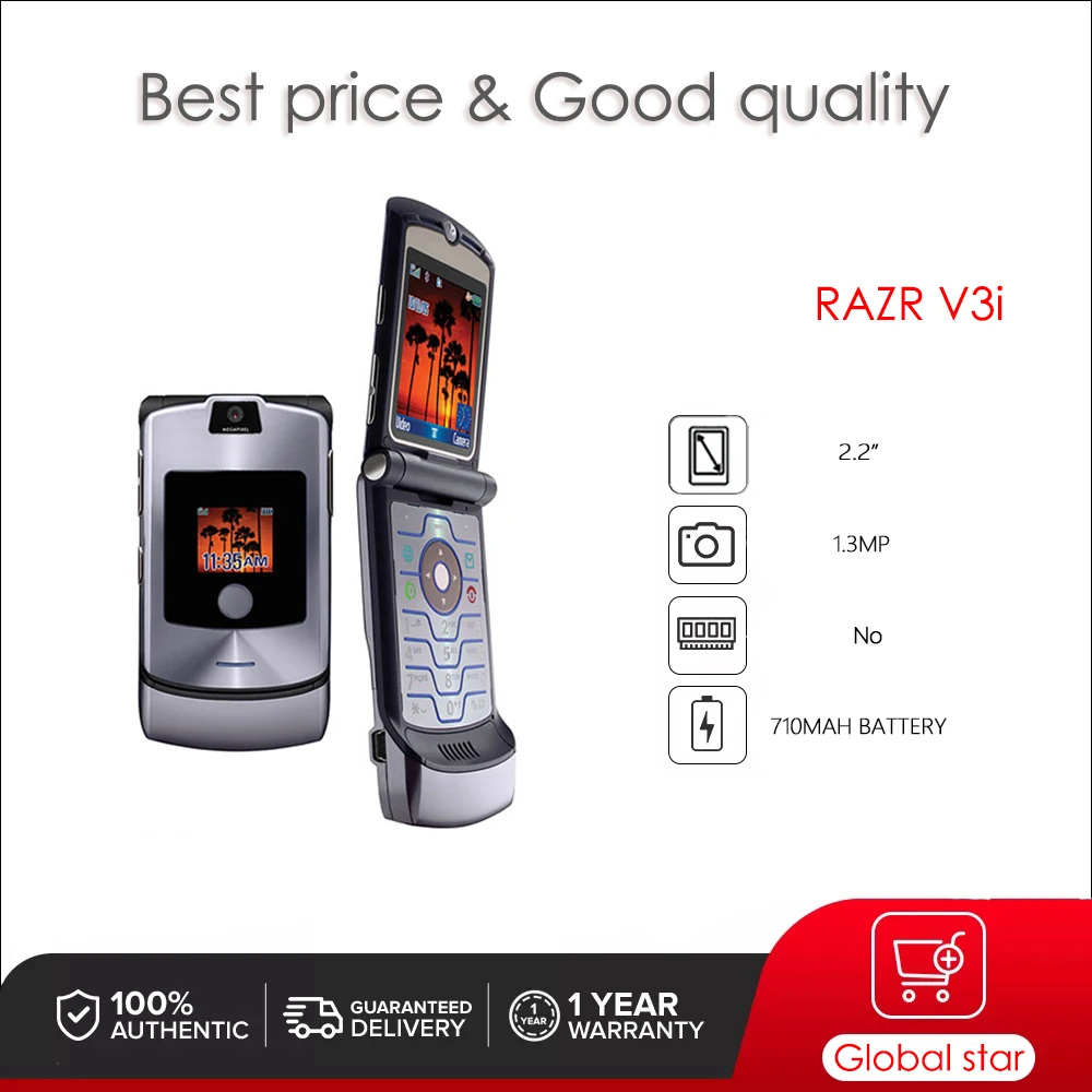 Teléfono móvil Original Motorola RAZR V3i desbloqueado y reacondicionado GSM 850 / 900 / 1800 / 1900 de buena calidad con 1 año de garantía