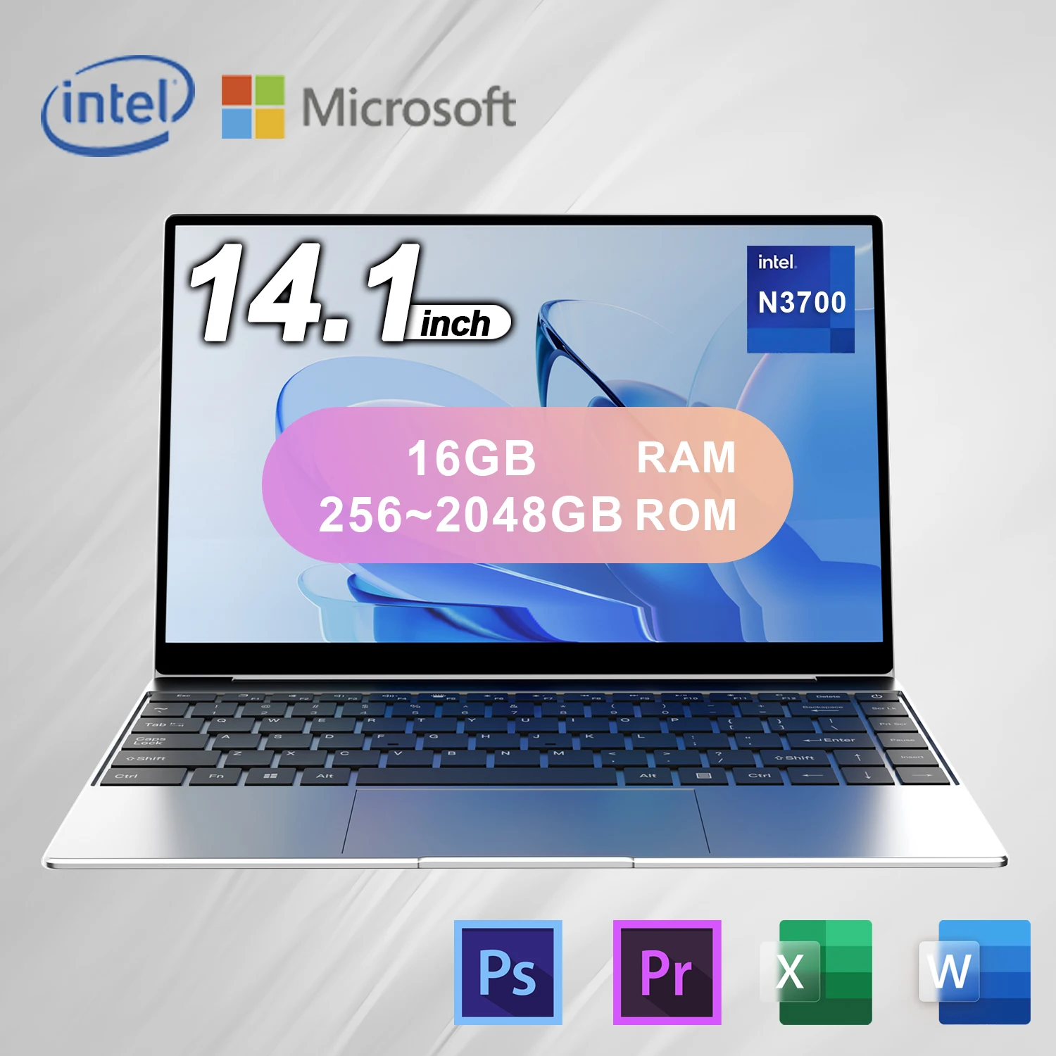 Nuovo processore Quad-Core Intel Celeron N3700 per laptop sottile da 14,1 pollici, 16 GB di RAM + 2 TB di archiviazione, display FHD 1920x1080 e Windows 11