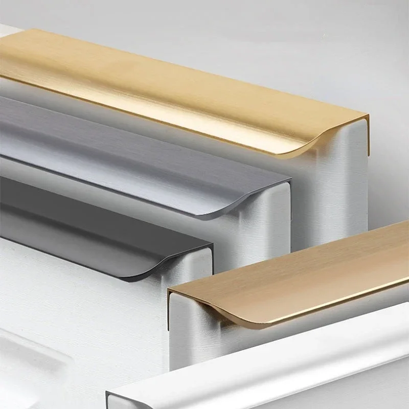 Manija de arco de aleación de aluminio, color plateado y dorado, 80-1200mm, puerta del cajón del gabinete, manijas invisibles de mango largo, manija de puerta negra de cocina