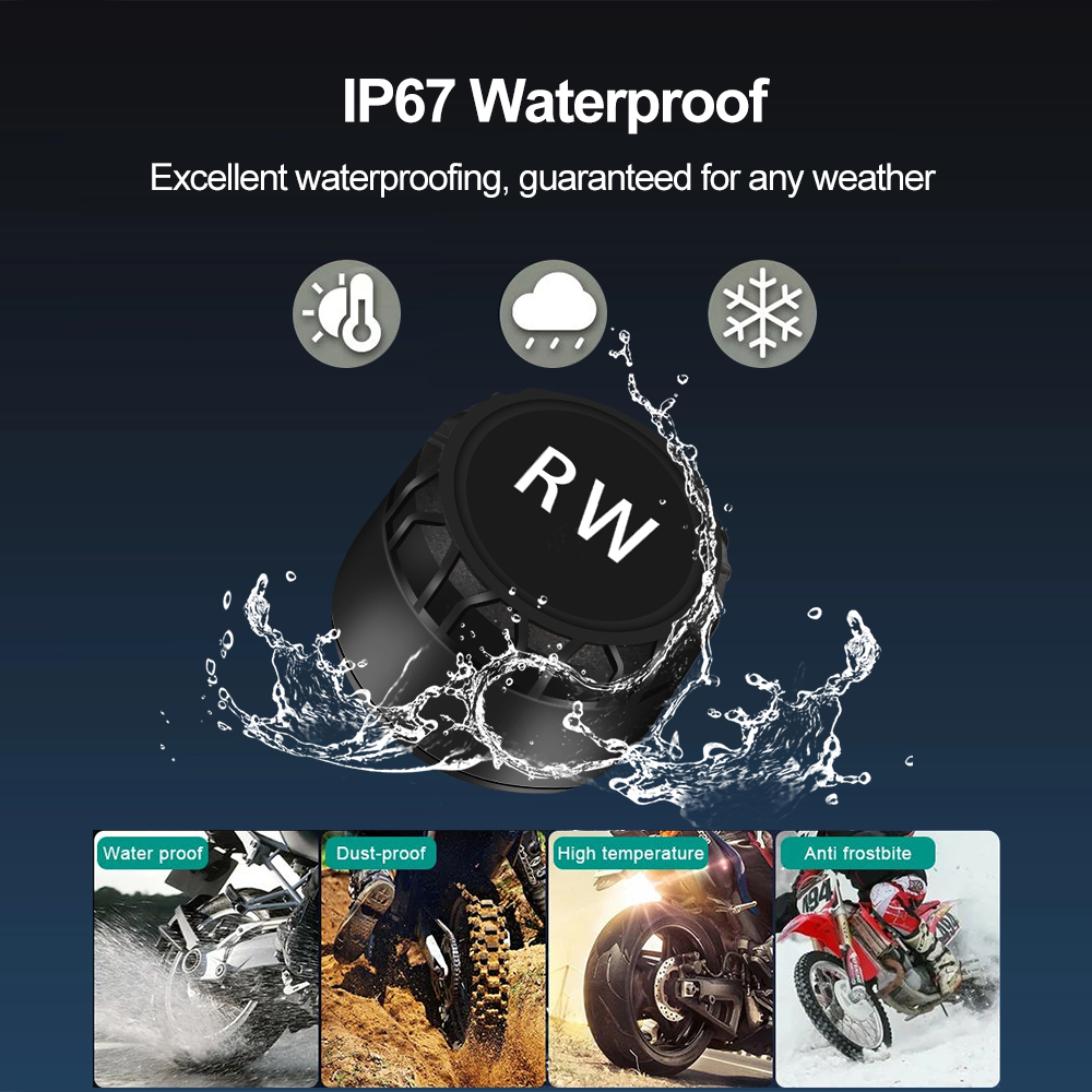 Sistema de supervisión de presión de neumáticos TPMS inalámbrico Bluetooth5.0 para motocicleta IP67 resistente al agua con 2 sensores externos compatible con Android/IOS
