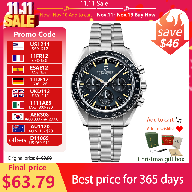 PAGANI DESIGN 2025 Новые часы Tribute to CK2998 Moon Watch Мужские роскошные кварцевые часы для мужчин AR с сапфировым стеклом Спортивный хронограф Man