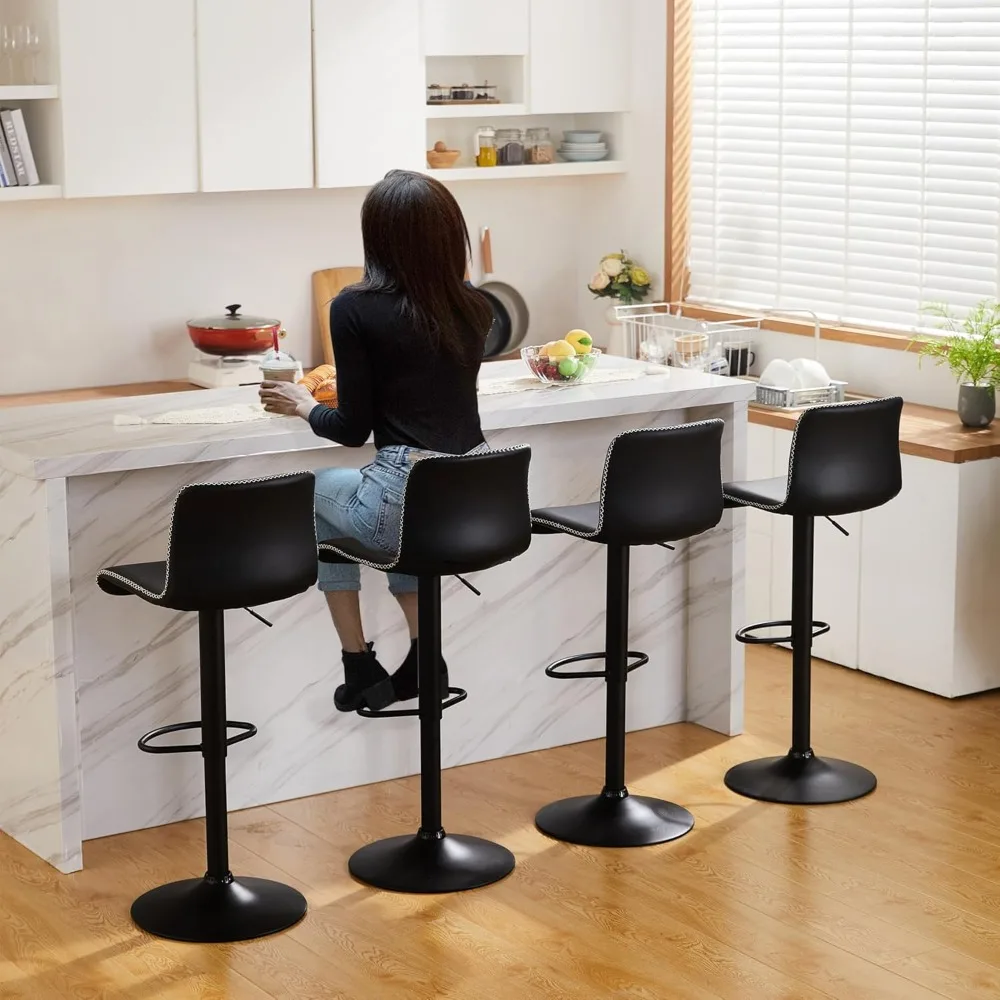 Swivel Bar Stools Set of 4, Counter Height Bar Stools with Back, Adjustable Bar Stools 24" to 32", Black Faux Leather Chairs