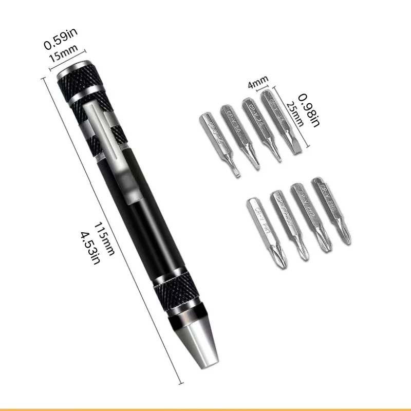 Penna cacciavite portatile 8 in 1 in lega di alluminio - Punte magnetiche intercambiabili per riparazioni facili e strumenti di riparazione per lo smontaggio