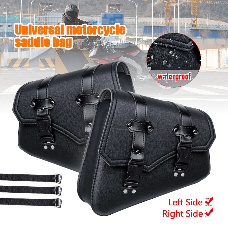 Universal Motorcycle Saddle Bags PU Leather Tool Bag w/Water Bottle Holder Cafe Racer Luggage Bag Waterproof For Cruiser Custom