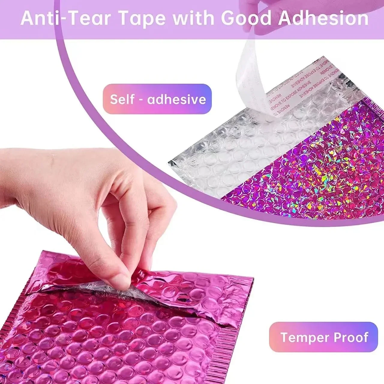 50 pçs bolha holográfica mailer rosa vermelho envelope de correio à prova dwaterproof água saco de correio acolchoado bolha envelopes pacote saco para envio
