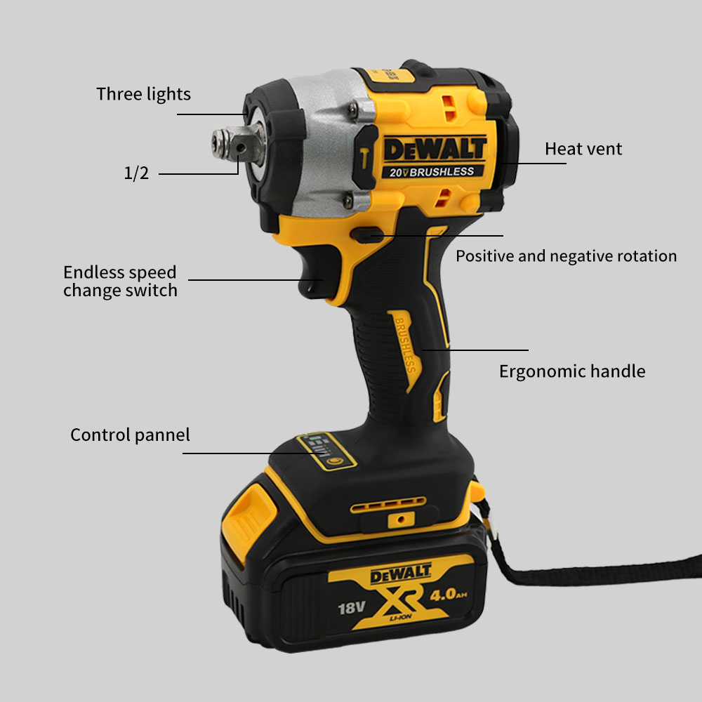 DEWALT DCF921 ATOMIC 20V MAX Chave sem fio 1/2 em chave de impacto sem fio Chave de carregamento de velocidade variável DCF921N com bateria