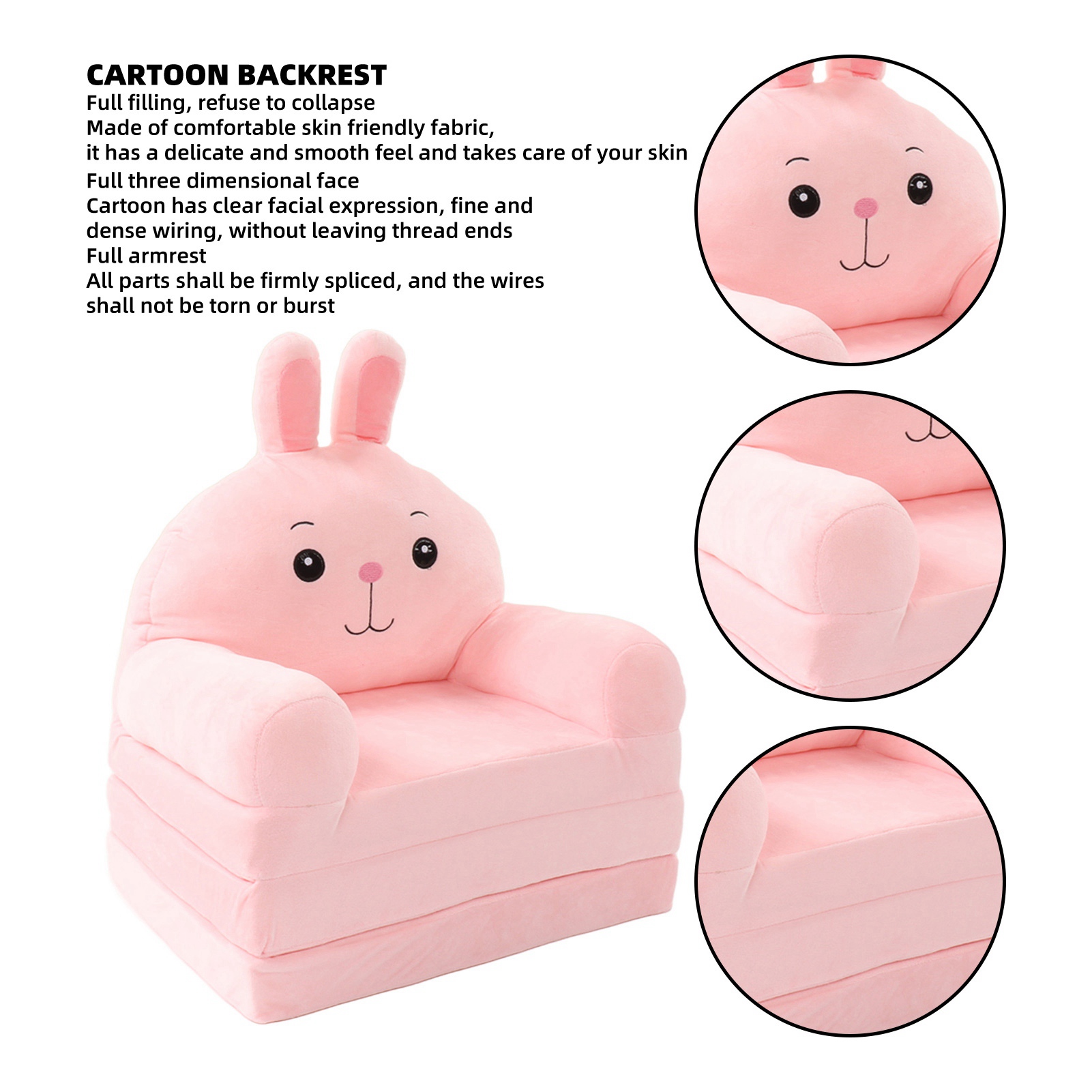 Cartoon Children's Folding Sofa Bed Humanized Detachable And Washable Wide Armrests Two-In-One Comfortable Plush Chair Durable