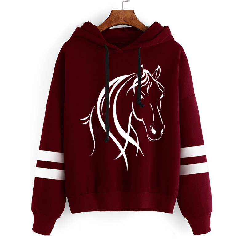 Sudadera de manga larga, jersey con gráfico de caballo fresco, chándal informal, ropa de mujer, sudaderas con capucha de caballo, suéter de moda de venta al por menor