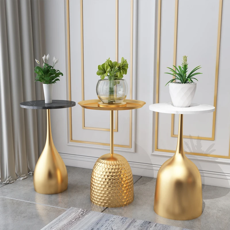 Luxury Creative Small Coffee Table Living Room Sofa Round Table Side Table Bedside Marble Corner Nano Gold
