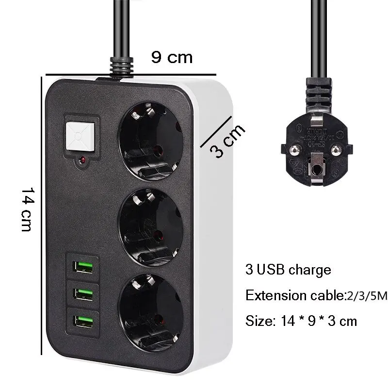 ปลั๊กอะแดปเตอร์สำหรับเดินทางแบบ USB 2หัวกลมปลั๊กไฟ EU ขนาด2ม. 3ม. 5ม. สายต่อขยายยาว5ม. ใช้ในครัวเรือนที่ชาร์จอเนกประสงค์