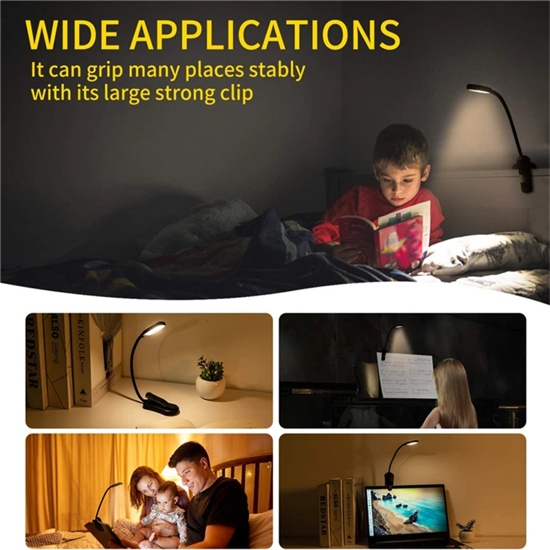 Luz de libro recargable, luz de lectura de 7 LED con luz diurna blanca cálida y fría de 3 niveles, lámpara de lectura nocturna Flexible y fácil con Clip en la cama