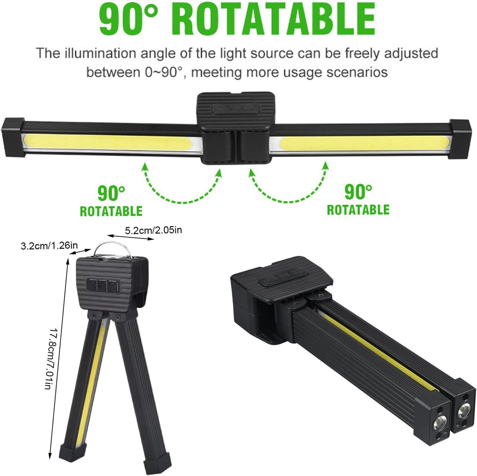 Posing Lamp Gym, 7th Gear Dimming, Portable Magnet LED Flashlight with Hanging Hook, Magnetic Work Light wit