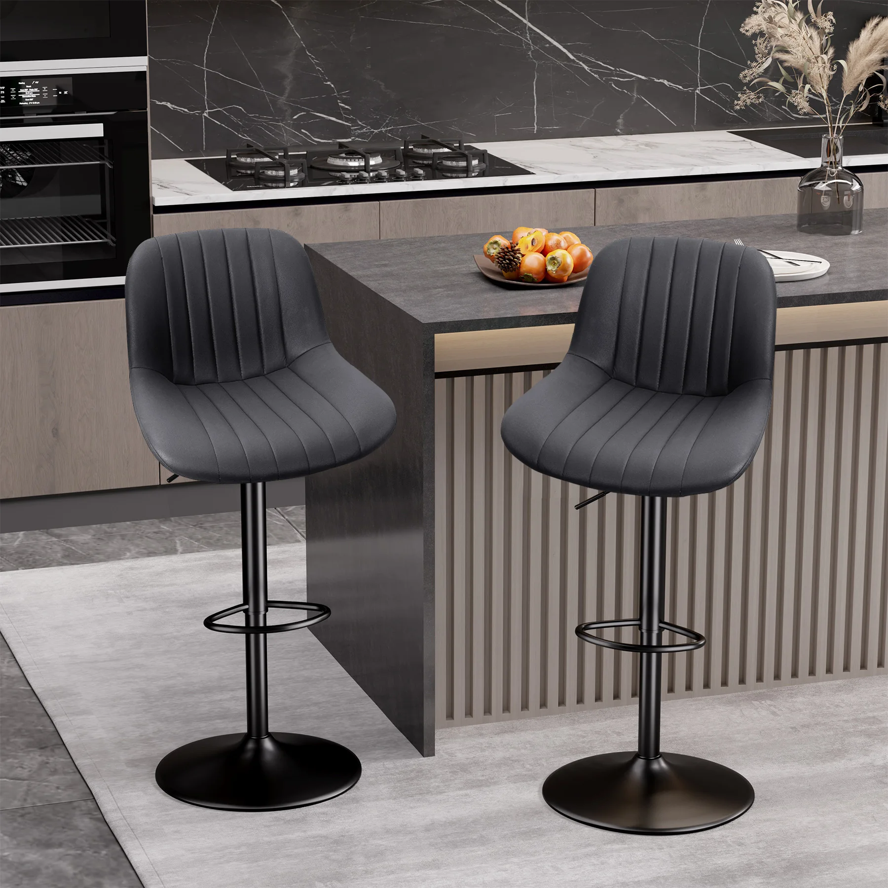Bar Stool 2-Piece Set, Adjustable Modern Rotating Bar Stool with Backrest, Counter High Performance Fabric Island Chair