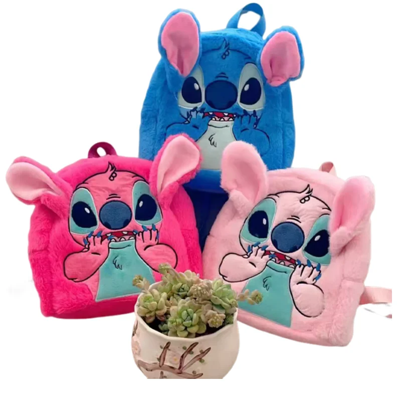 디즈니 스티치 플러시 새 만화 배낭 패션 3d 미니 여성 배낭 대용량 귀여운 어린이 Schoolbag 고품질