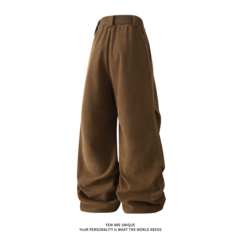 Pantalones de chándal rectos de pierna ancha para hombre, moda coreana, pantalones de chándal de lana cálidos, pantalones térmicos informales con cinturón largo, invierno