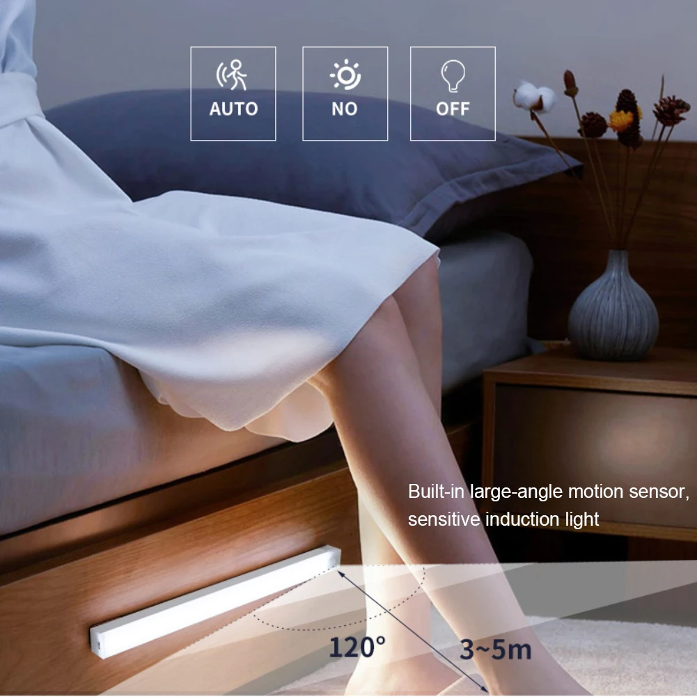Luz nocturna con Sensor de movimiento, luz LED inalámbrica tipo USB, recargable, para armarios de cocina, dormitorio, armarios, iluminación de escaleras