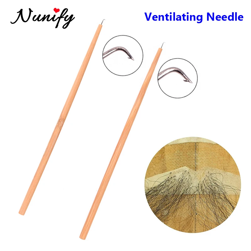 Agujas de ventilación con mango de madera para hacer peluca, aguja de enganche para reparación de peluca de encaje y postizo, aguja para hacer barba falsa