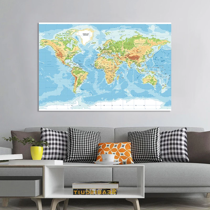 150 * 100 cm Mapa terenowa świata Plakat ścienny Duże płótno Malarstwo Edukacja Artykuły szkolne Biuro Klasa Wystrój domu