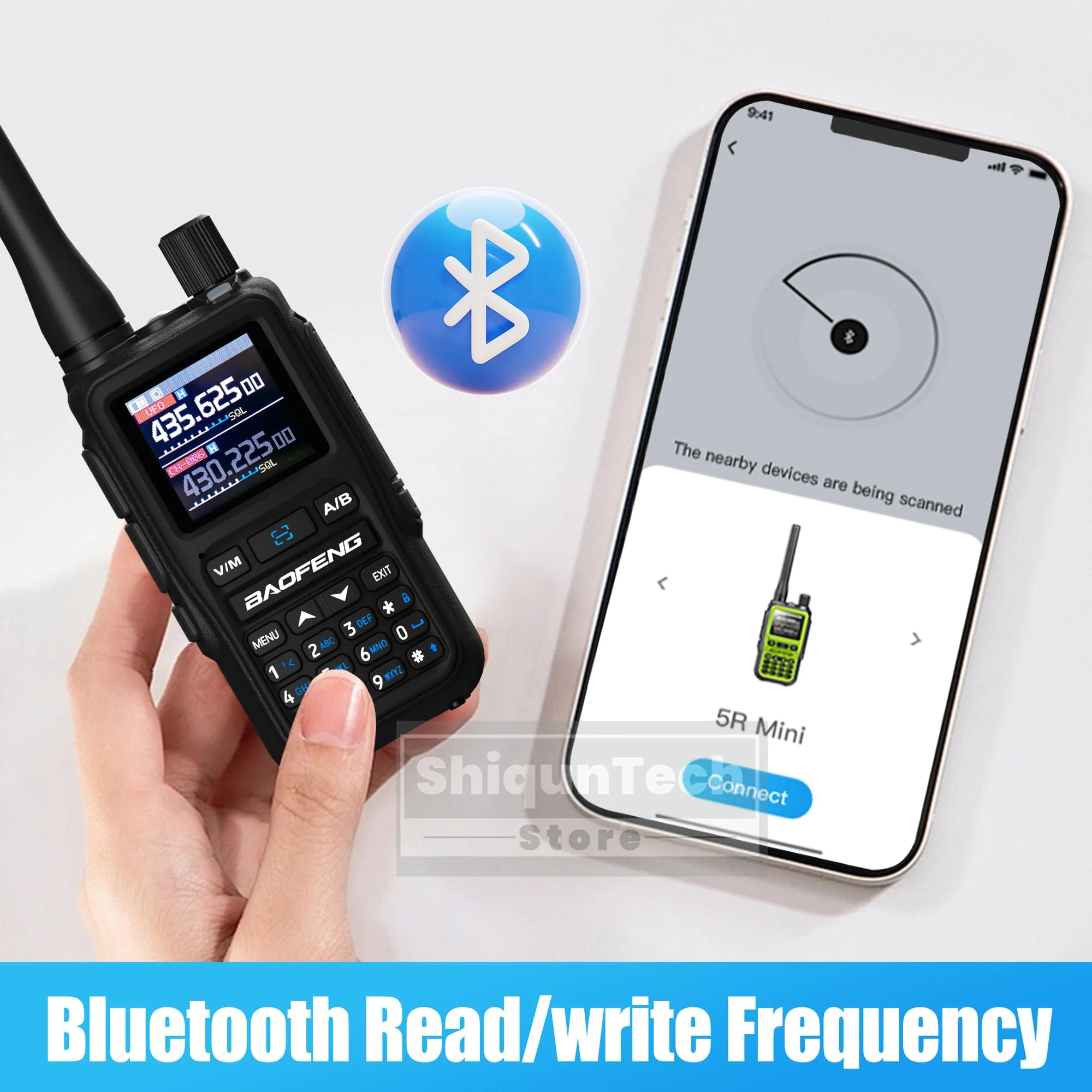 Baofeng 5R Mini-Funkgerät, Bluetooth-Programmierung, schnelle Kopierfrequenz, leichtes Dualband-Walkie-Talkie, 999-Kanal-LED-Taschenlampe