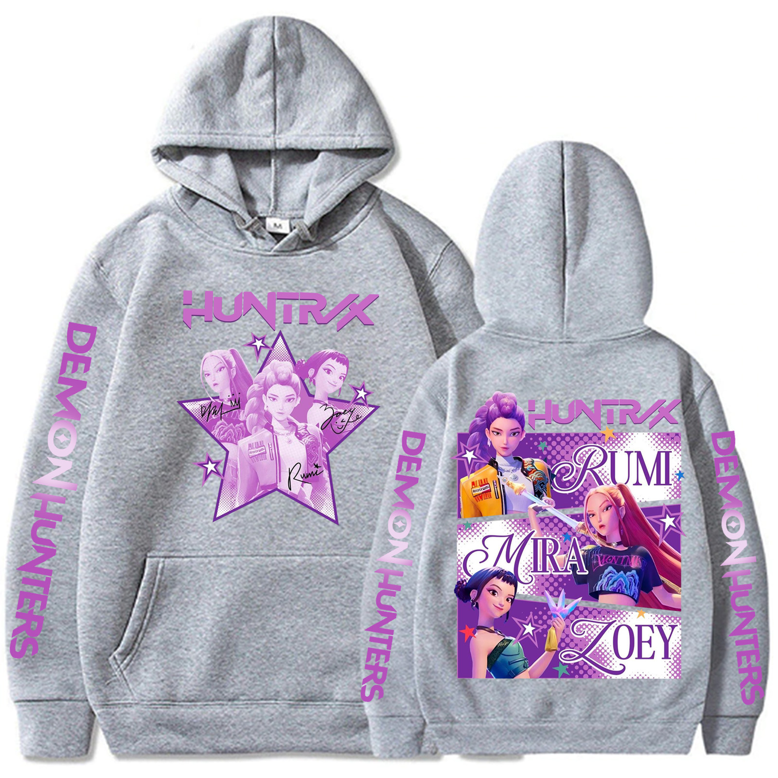 Harajuku kpop caçadores de demônios gráfico hoodie mira rumi zoey huntrix impressão com capuz pulôver homem mulher fãs presente moletom casual