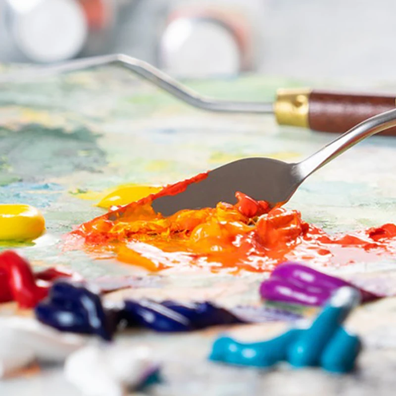 มีด Palette ภาพวาดไม้พายสแตนเลส Palette มีดสีน้ํามันมีดโลหะไม้ Handle