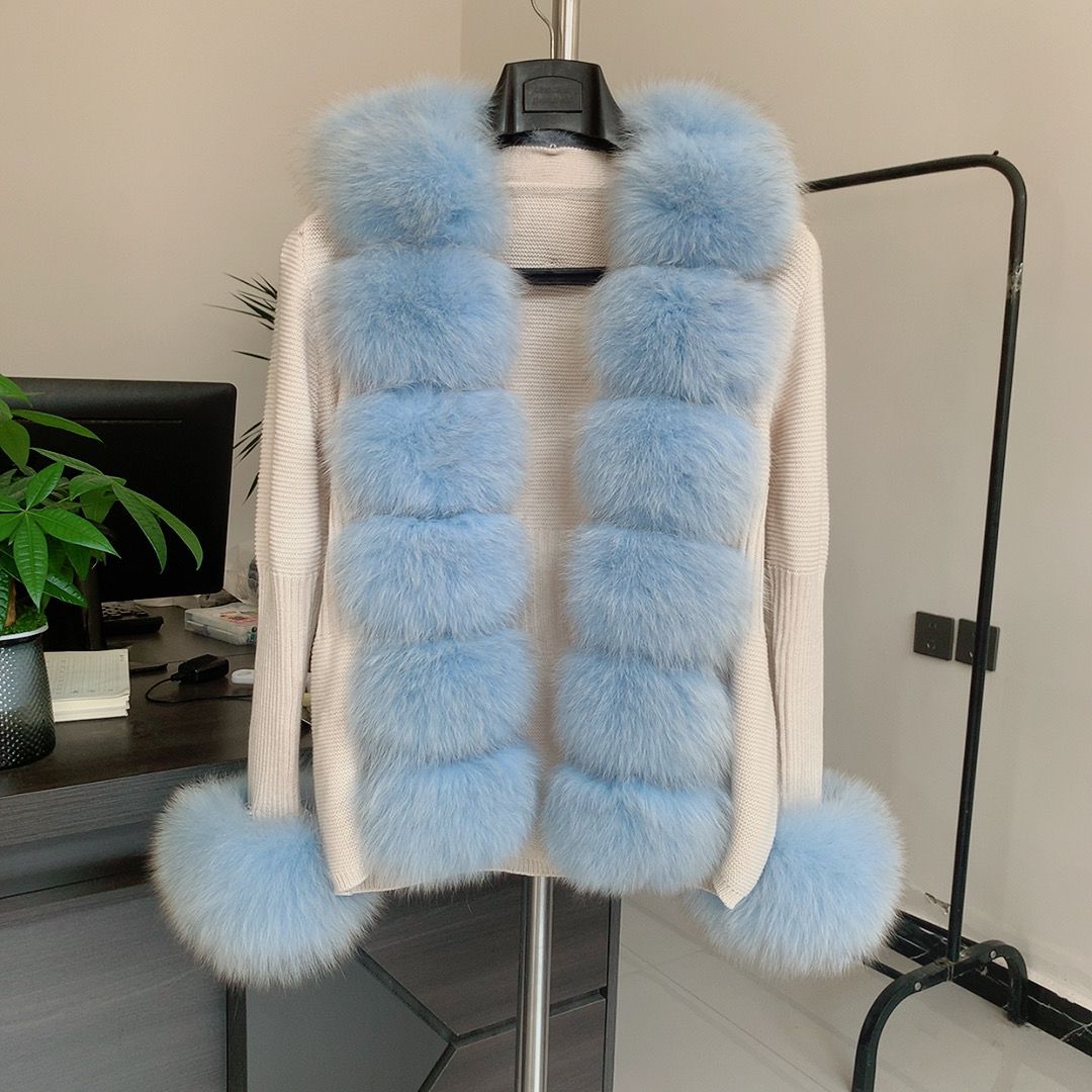 Dames lente en herfst trui vest jas met echte vossenbontkraag echt vossenbont jas natuurlijk vossenbont damesjas