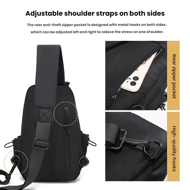 Bolsa de peito masculina multifuncional com interface reservada USB, adequada para montanhismo, viagens, trabalho, compras, ocasiões diárias
