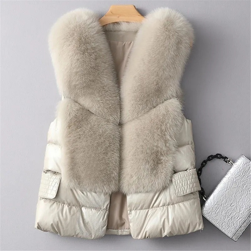 Gilet manteau nouveau automne courte doudoune femmes Iimitation fourrure de renard gilet femme vêtements d'hiver gilet OutCoat gilet sans manches manteau