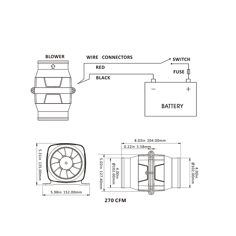 Lororlo-除雪機,4 ", 105mm, 270cfm,屋内排水ファン,DC, 12v, 24v, 6ブレード,船舶用ボート,排気,白サイズ