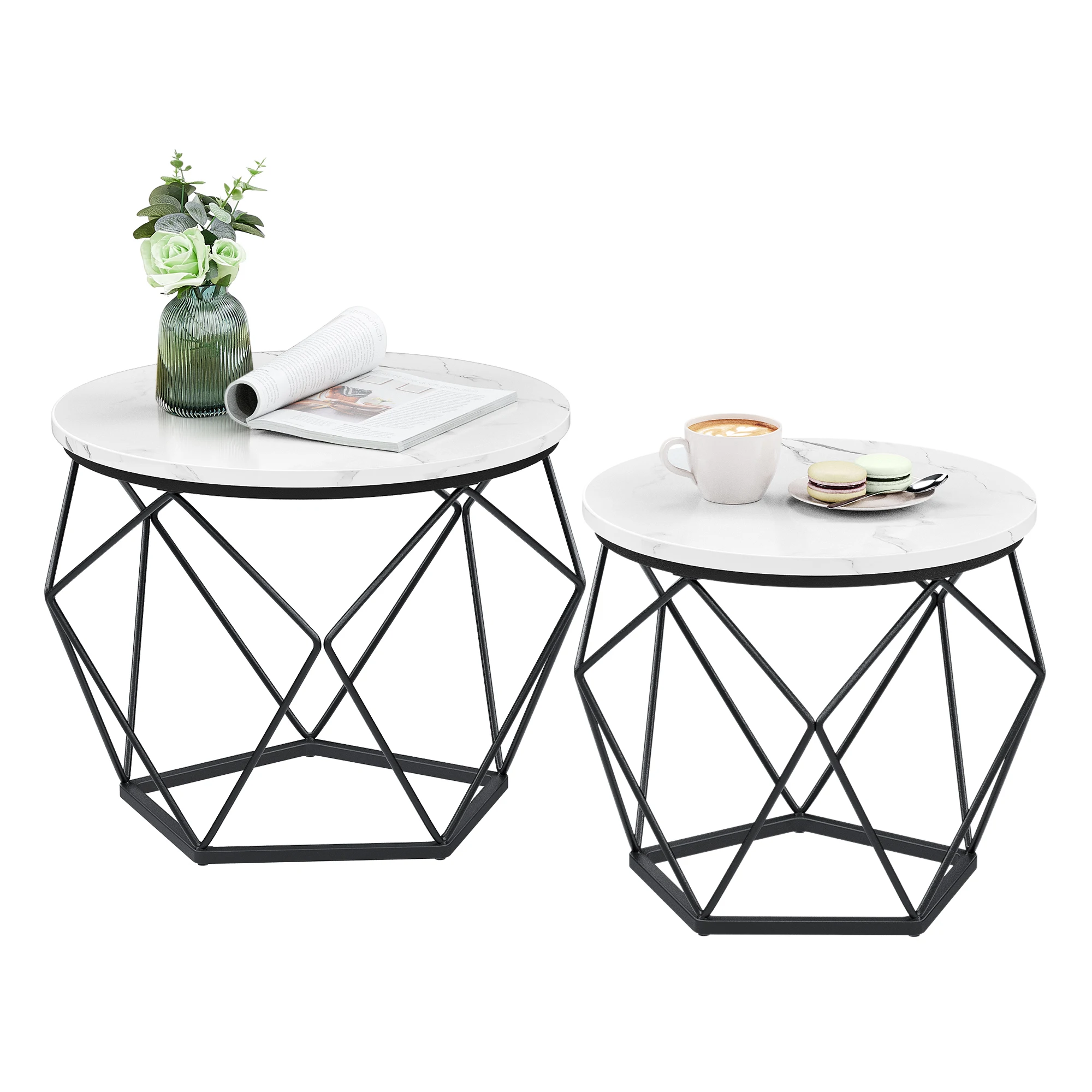 VASAGLE Couchtisch rund, 2er Set, Wohnzimmertisch, Beistelltisch, modern, abnehmbare Tischplatte, für Wohnzimmer