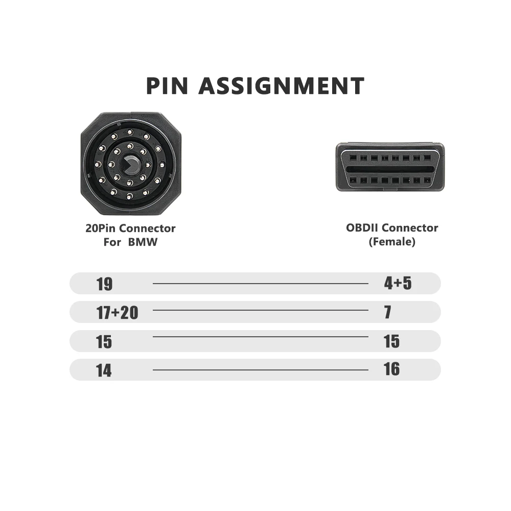 Para bmw obd para obd2 cabo adaptador 20pin para obdii 16 pinos conectar cabo conector fêmea para e36 e39 x5 z3 cabo obd 2 adaptador
