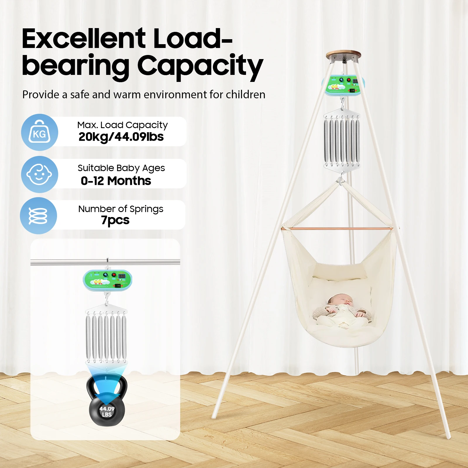 Controlador de cuna eléctrica suspendido para cuna de resorte para bebéControlador de columpio para bebéMotor con temporizador ajustable, máx. carga 19 kg