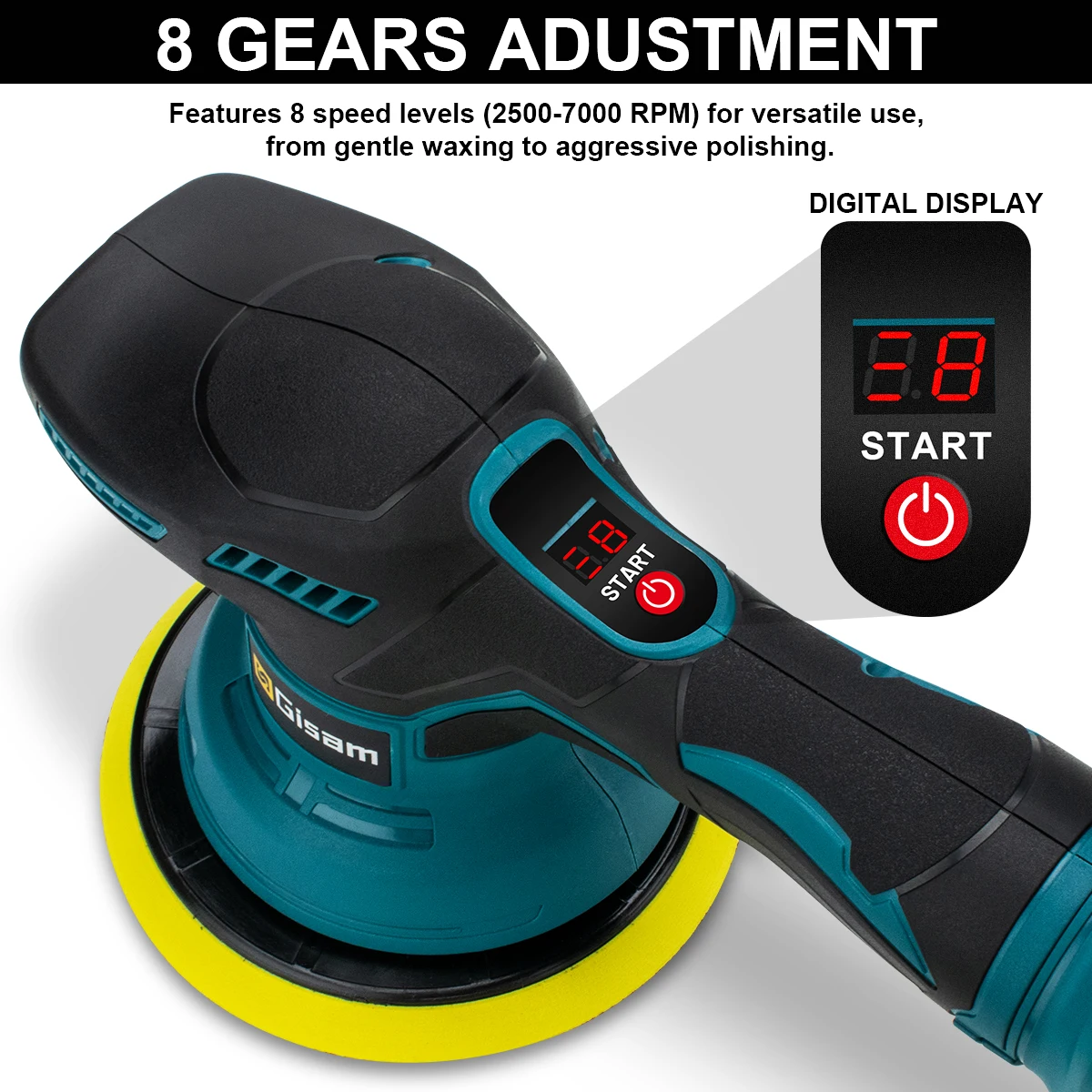 Gisam Cordless Car Polisher 8 Gears Digital Display Electric Polisher Auto Car Polishing Waxing Machine For Makita 18V Battery