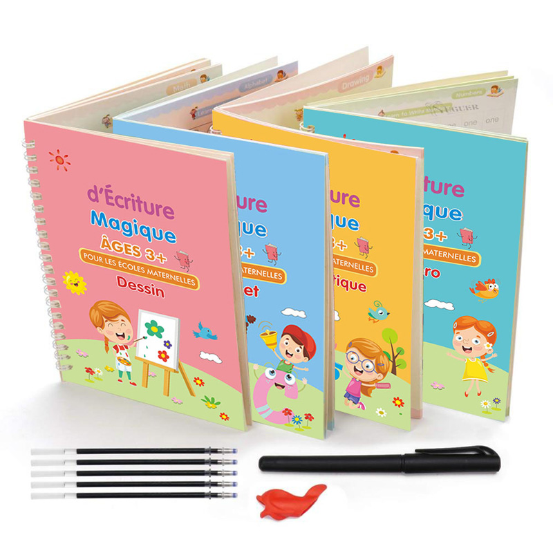 4 pezzi di pratica magica francese quaderno penna in età prescolare bambini calligrafia notebook bambini riutilizzabili français libro di scrittura età 3-8