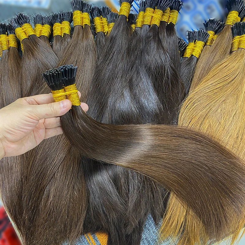 Extensões de cabelo itip de queratina virgem cru, 100% humano, remy, russo, reto, ponta i, extensões de cabelo humano natural