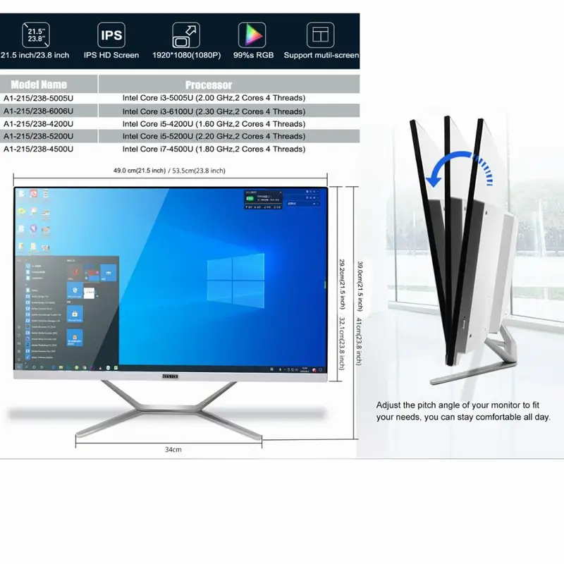 Precio de fábrica HYSTOU Monoblock Desktop All in One PC Monitor de 23,8 pulgadas Intel Core i5 i7 para oficina de juegos