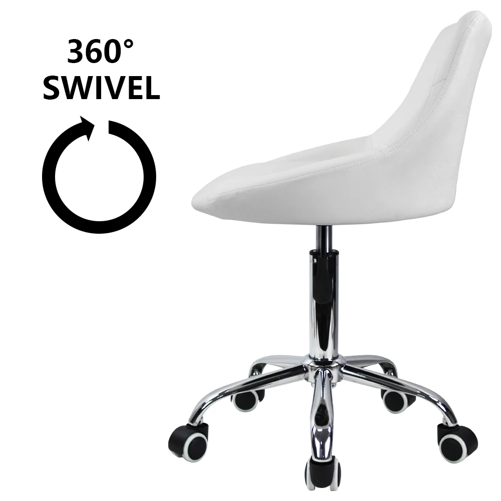 KKTONER Mid Back PU Leather Height Adjustable Swivel Modern Task Chair Computer Office Home Vanity Chair with Wheels White