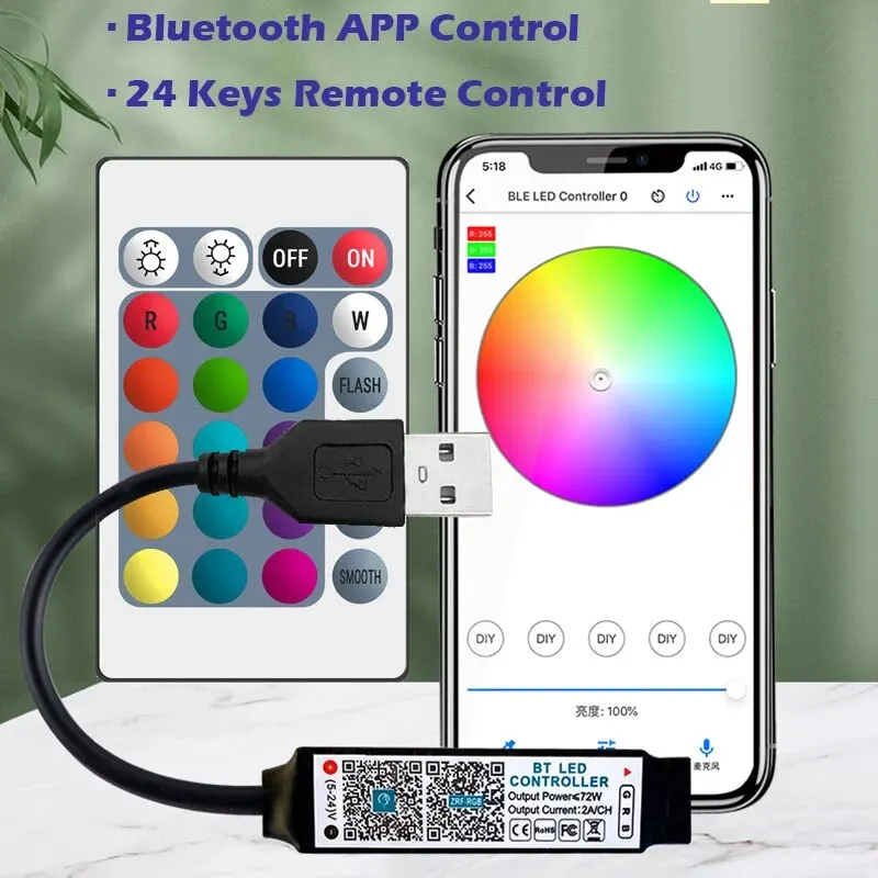 Controller Bluetooth RGB Striscia luminosa a LED Smart Phone APP Controller remoto RF per DC5-24V USB 5V 5050 3528 Luci a nastro RGB