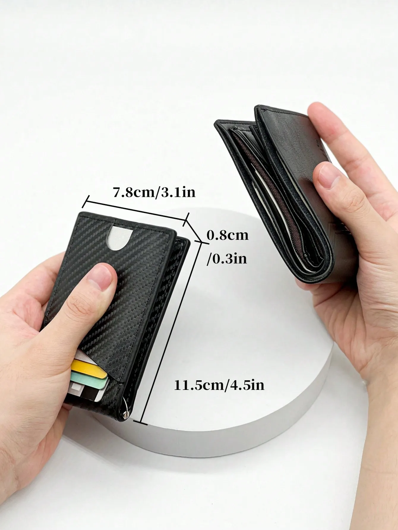กระเป๋าสตางค์ผู้ชายคาร์บอนไฟเบอร์ RFID พร้อมช่องใส่บัตรและธนบัตร  แบบบาง ขนาดเล็ก สีดำ