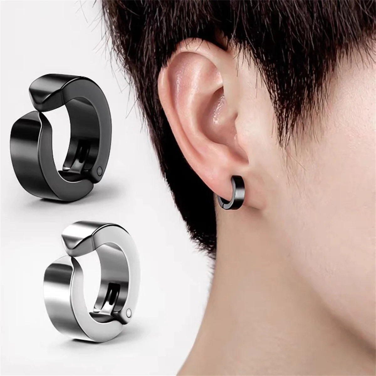 2 uds 316L pendiente de puño de acero inoxidable de moda, pendiente de aro sin perforación Clip en pendiente pendiente de Piercing falso aro
